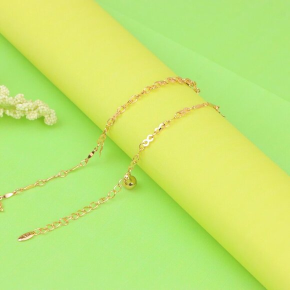 "Elegant Rose Gold Anklet with Floral & Star Charms, XPAL1176 - Picture 10 of 12